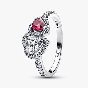 Authentic Pandora Red & White Double Heart Halo Ring - Size 7 - NWOT